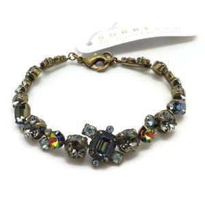SORRELLI Crystal Patina Blue & Grey Crystal Mix Antique Goldtone Bracelet NEW